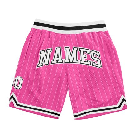 Personalized Pink White Pinstripe White-Black Authentic Basketball Shorts Team Custom Name and Number