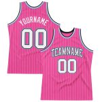 Personalized Pink White Pinstripe White Black-Light Blue Authentic Basketball Jersey Team Custom Name and Number