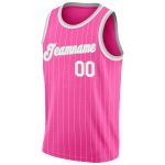 Personalized Pink White Pinstripe White-Gray Authentic Basketball Jersey Team Custom Name and Number