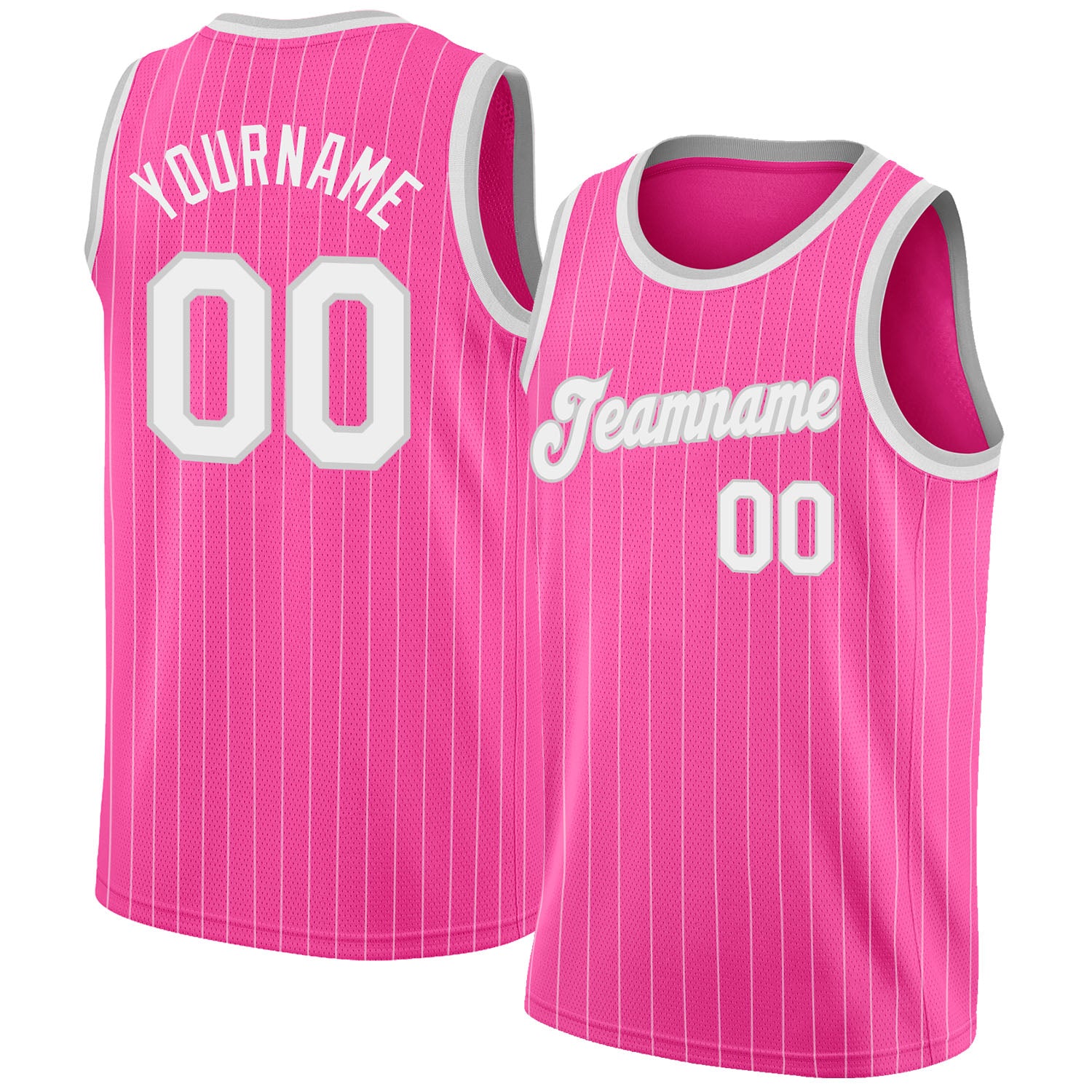 Personalized Pink White Pinstripe White-Gray Authentic Basketball Jersey Team Custom Name and Number