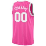 Personalized Pink White Pinstripe White-Gray Authentic Basketball Jersey Team Custom Name and Number