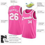 Personalized Pink White Pinstripe White-Gray Authentic Basketball Jersey Team Custom Name and Number