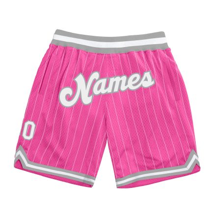 Personalized Pink White Pinstripe White-Gray Authentic Basketball Shorts Team Custom Name and Number