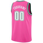 Personalized Pink White Pinstripe White-Kelly Green Authentic Basketball Jersey Team Custom Name and Number