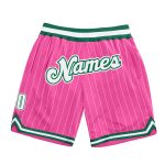 Personalized Pink White Pinstripe White-Kelly Green Authentic Basketball Shorts Team Custom Name and Number
