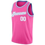 Personalized Pink White Pinstripe White-Light Blue Authentic Basketball Jersey Team Custom Name and Number