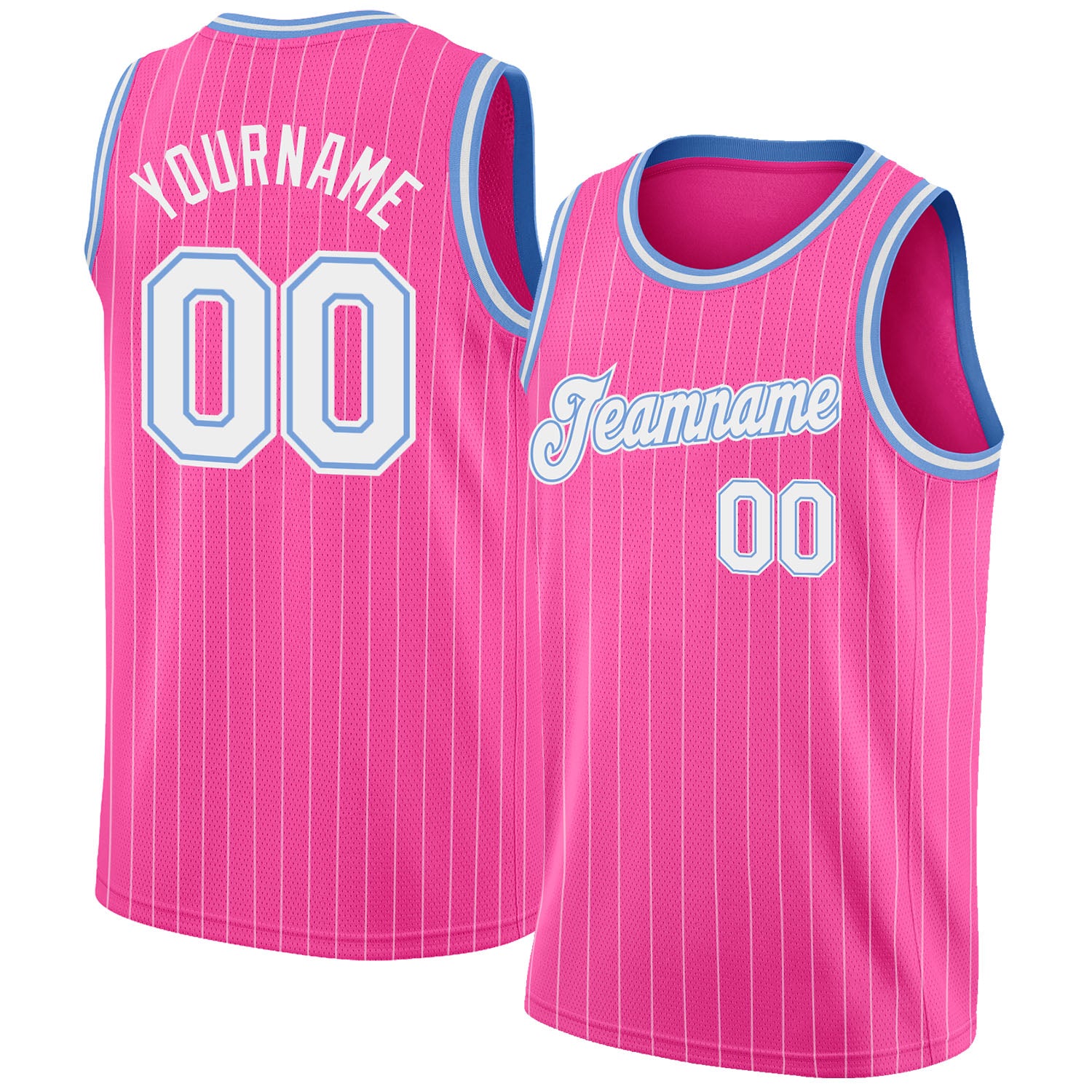 Personalized Pink White Pinstripe White-Light Blue Authentic Basketball Jersey Team Custom Name and Number