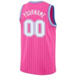 Personalized Pink White Pinstripe White-Light Blue Authentic Basketball Jersey Team Custom Name and Number