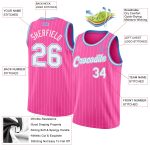 Personalized Pink White Pinstripe White-Light Blue Authentic Basketball Jersey Team Custom Name and Number