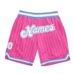 Personalized Pink White Pinstripe White-Light Blue Authentic Basketball Shorts Team Custom Name and Number