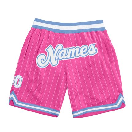 Personalized Pink White Pinstripe White-Light Blue Authentic Basketball Shorts Team Custom Name and Number
