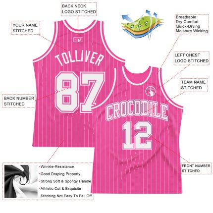 Personalized Pink White Pinstripe White-Pink Authentic Basketball Jersey Team Custom Name and Number