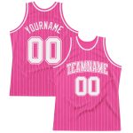 Personalized Pink White Pinstripe White-Pink Authentic Basketball Jersey Team Custom Name and Number