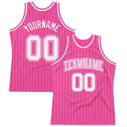 Personalized Pink White Pinstripe White-Pink Authentic Basketball Jersey Team Custom Name and Number