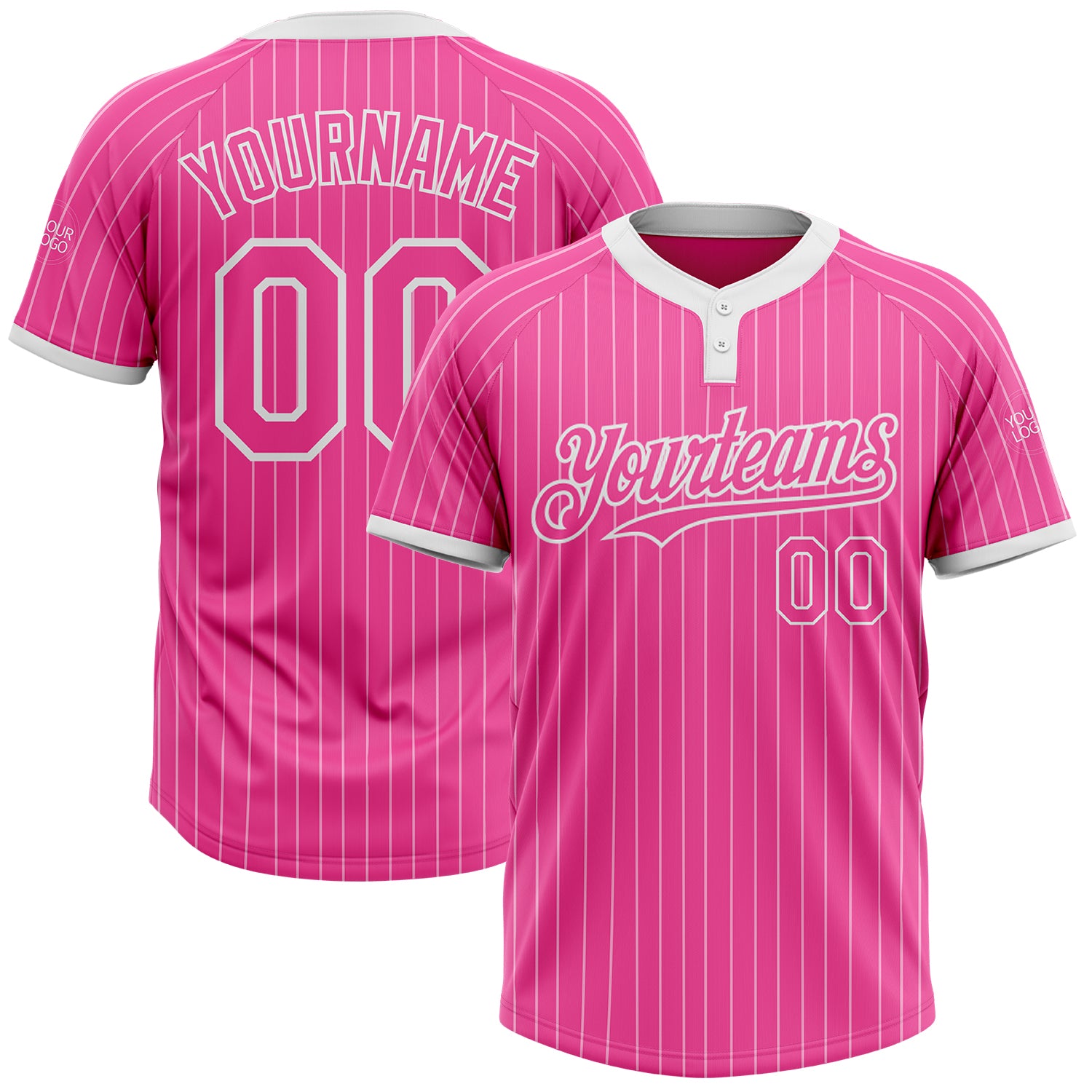 Personalized Pink White Pinstripe White Two-Button Unisex Softball Jersey Team Custom Name and Number