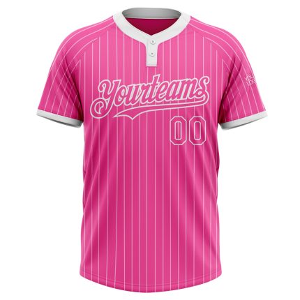 Personalized Pink White Pinstripe White Two-Button Unisex Softball Jersey Team Custom Name and Number