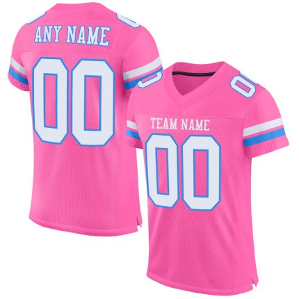 Personalized Pink White-Powder Blue Mesh Authentic Football Jersey Team Custom Name and Number