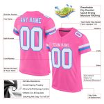 Personalized Pink White-Powder Blue Mesh Authentic Football Jersey Team Custom Name and Number