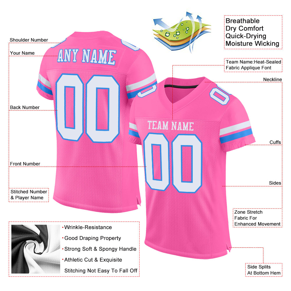 Personalized Pink White-Powder Blue Mesh Authentic Football Jersey Team Custom Name and Number Personalized Pink White-Powder Blue Mesh Authentic Football Jersey Team Custom Name and Number - Image 4