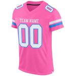 Personalized Pink White-Powder Blue Mesh Authentic Football Jersey Team Custom Name and Number