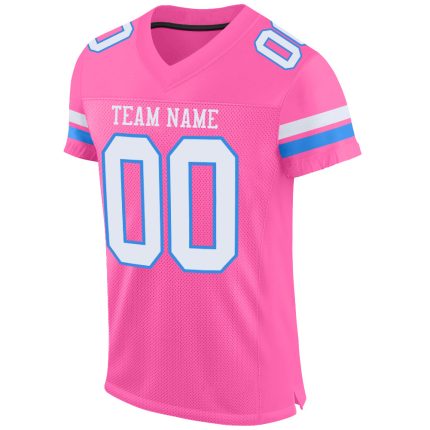 Personalized Pink White-Powder Blue Mesh Authentic Football Jersey Team Custom Name and Number
