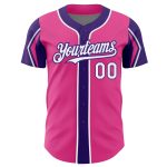 Personalized Pink White-Purple 3 Colors Arm Shapes Authentic Baseball Jersey Team Custom Name and Number