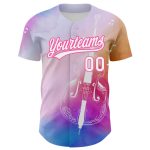 Personalized Pink White-Purple 3D Pattern Design Music Festival Authentic Baseball Jersey Team Custom Name and Number