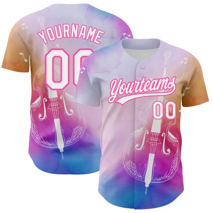 Personalized Pink White-Purple 3D Pattern Design Music Festival Authentic Baseball Jersey Team Custom Name and Number