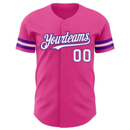 Personalized Pink White-Purple Authentic Baseball Jersey