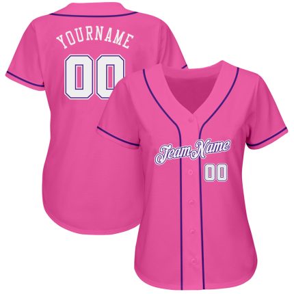 Personalized Pink White-Purple Authentic Baseball Jersey Team Custom Name and Number