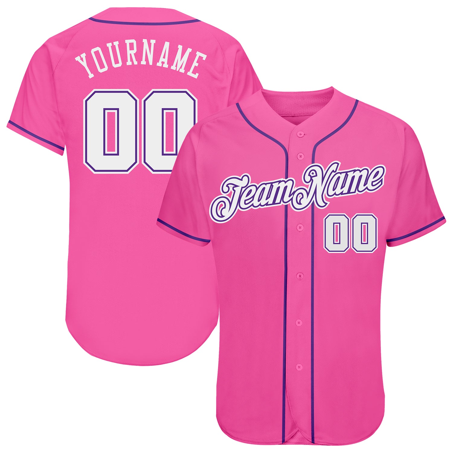 Personalized Pink White-Purple Authentic Baseball Jersey Team Custom Name and Number