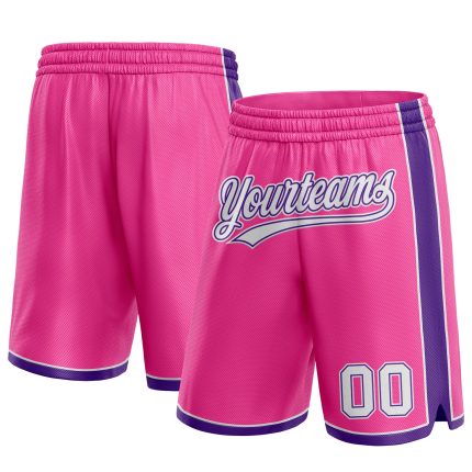 Personalized Pink White-Purple Authentic Basketball Shorts Team Custom Name and Number
