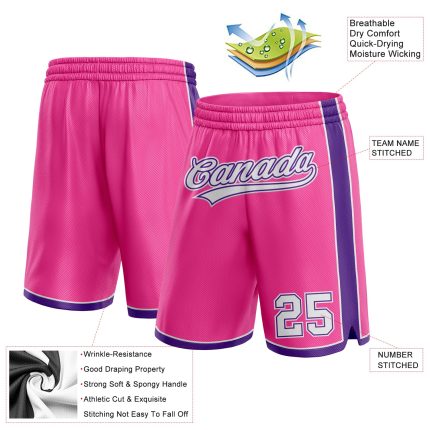 Personalized Pink White-Purple Authentic Basketball Shorts Team Custom Name and Number