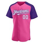 Personalized Pink White-Purple Authentic Raglan Sleeves Baseball Jersey Team Custom Name and Number