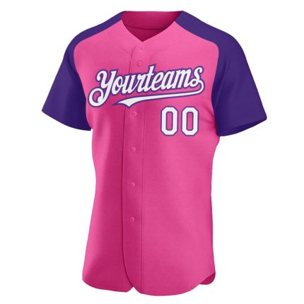 Personalized Pink White-Purple Authentic Raglan Sleeves Baseball Jersey Team Custom Name and Number