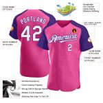 Personalized Pink White-Purple Authentic Raglan Sleeves Baseball Jersey Team Custom Name and Number