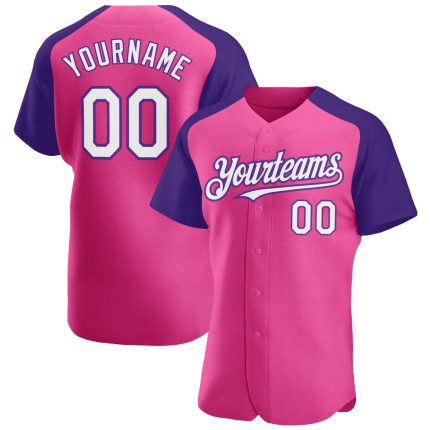 Personalized Pink White-Purple Authentic Raglan Sleeves Baseball Jersey Team Custom Name and Number
