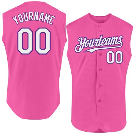 Personalized Pink White-Purple Authentic Sleeveless Baseball Jersey Team Custom Name and Number