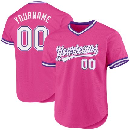 Personalized Pink White-Purple Authentic Throwback Baseball Jersey Team Custom Name and Number