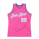Personalized Pink White-Purple Authentic Throwback Basketball Jersey Team Custom Name and Number