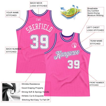 Personalized Pink White-Purple Authentic Throwback Basketball Jersey Team Custom Name and Number