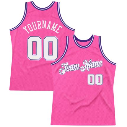 Personalized Pink White-Purple Authentic Throwback Basketball Jersey Team Custom Name and Number