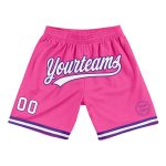 Personalized Pink White-Purple Authentic Throwback Basketball Shorts