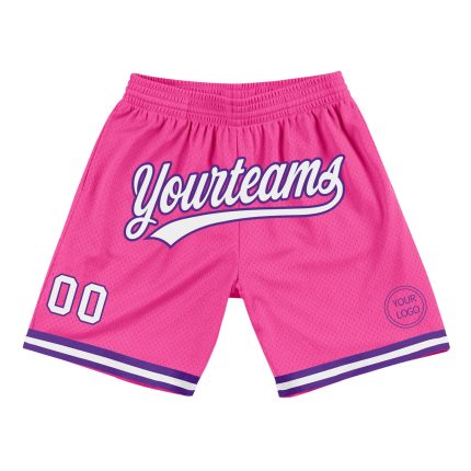 Personalized Pink White-Purple Authentic Throwback Basketball Shorts