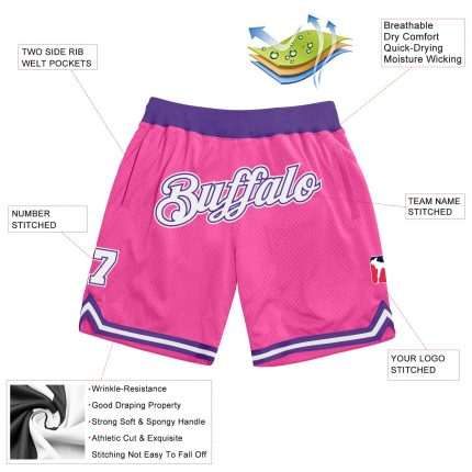 Personalized Pink White-Purple Authentic Throwback Basketball Shorts Team Custom Name and Number