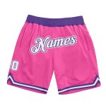 Personalized Pink White-Purple Authentic Throwback Basketball Shorts Team Custom Name and Number