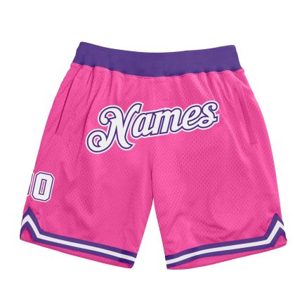 Personalized Pink White-Purple Authentic Throwback Basketball Shorts Team Custom Name and Number