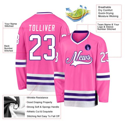 Personalized Pink White-Purple Hockey Jersey Team Custom Name and Number