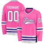 Personalized Pink White-Purple Hockey Jersey Team Custom Name and Number