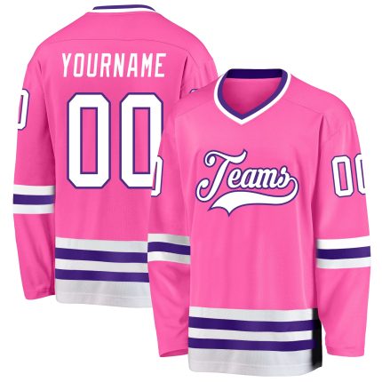 Personalized Pink White-Purple Hockey Jersey Team Custom Name and Number